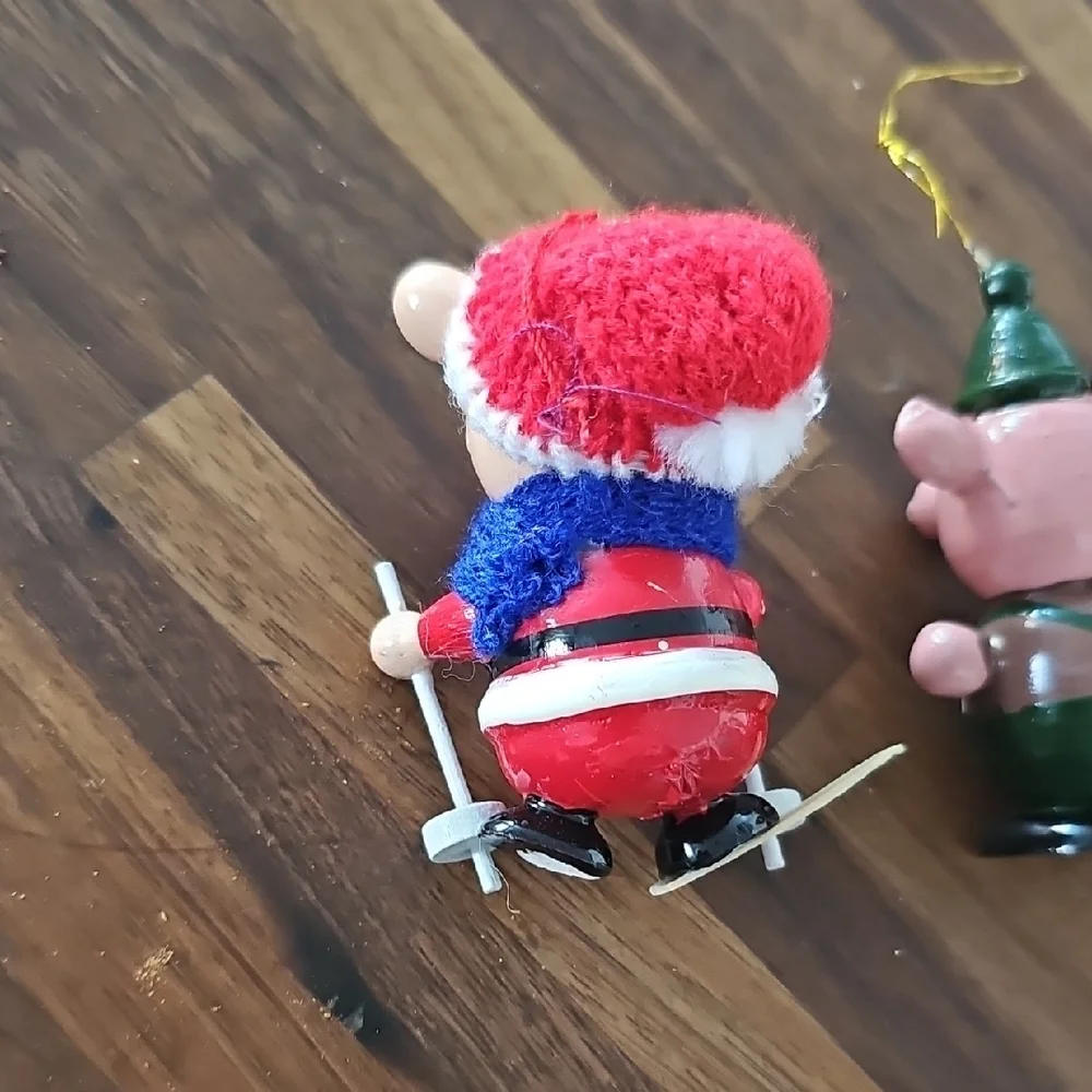5 Vintage Christmas Pig ORNAMENTS music Sport Book Skiing Wooden 70s 80s Retro